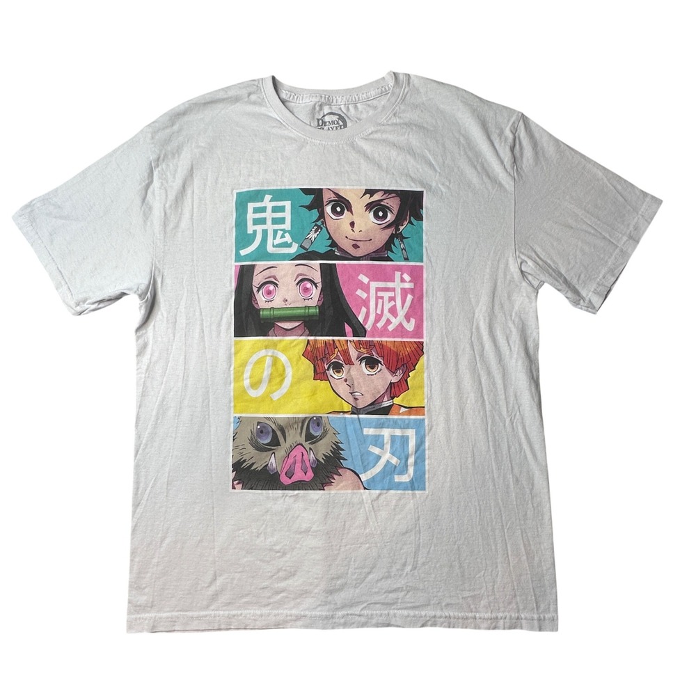 Demon Slayer T-Shirt Mens Large White Kimetsu No Yaiba Anime Graphic Tee Cotton